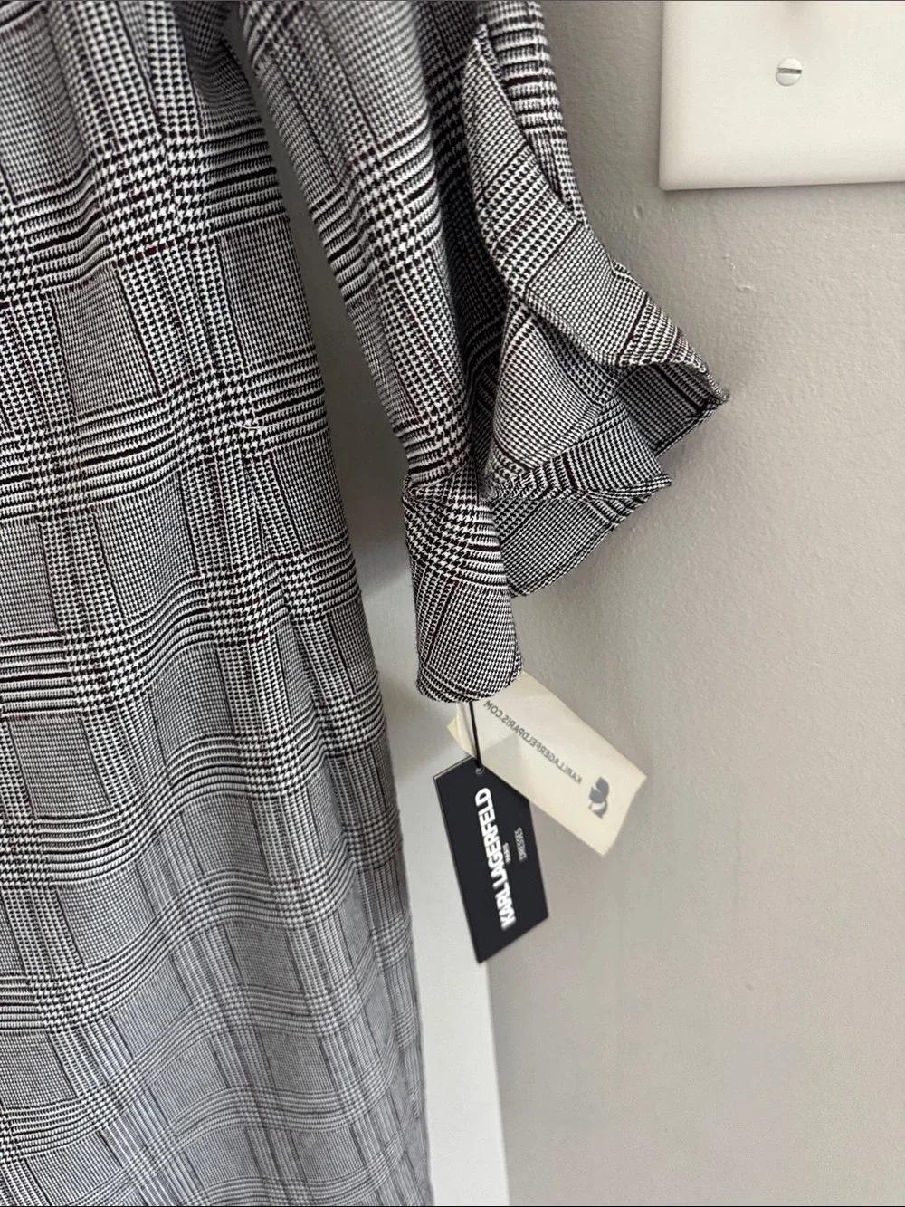 Karl Lagerfeld Black and Gray Plaid Midi Dress size 10 NWT